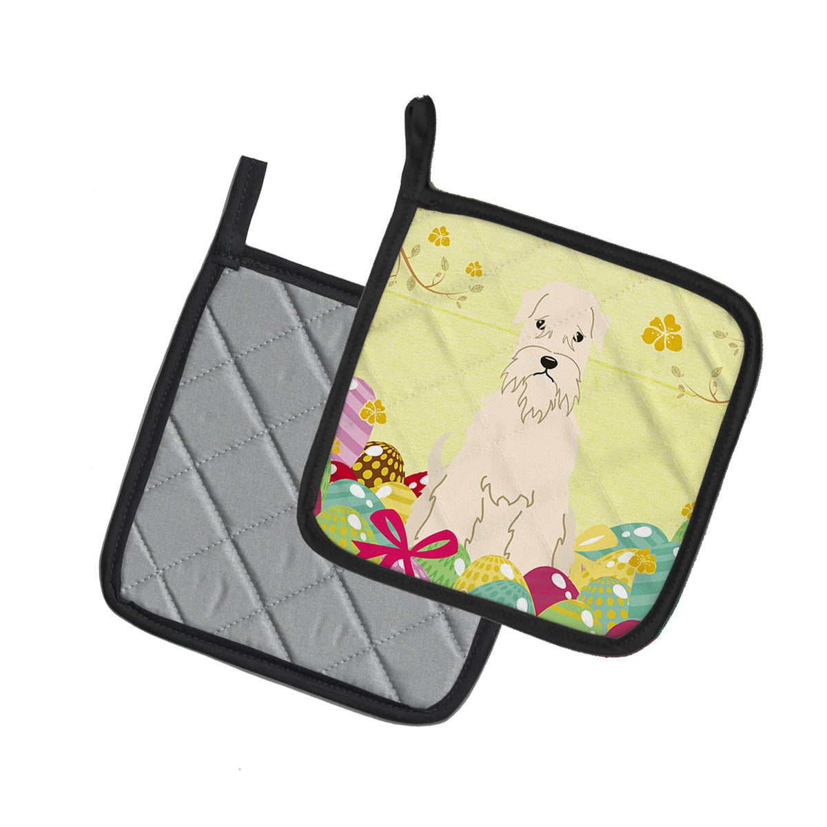 Easter Eggs Soft Coated Wheaten Terrier Pot Holder Set of 2 Heat Resistant Quilted Hot Pads 7.5 x 7.5 Inch, Insulated Kitchen Trivets for Cooking & Baking