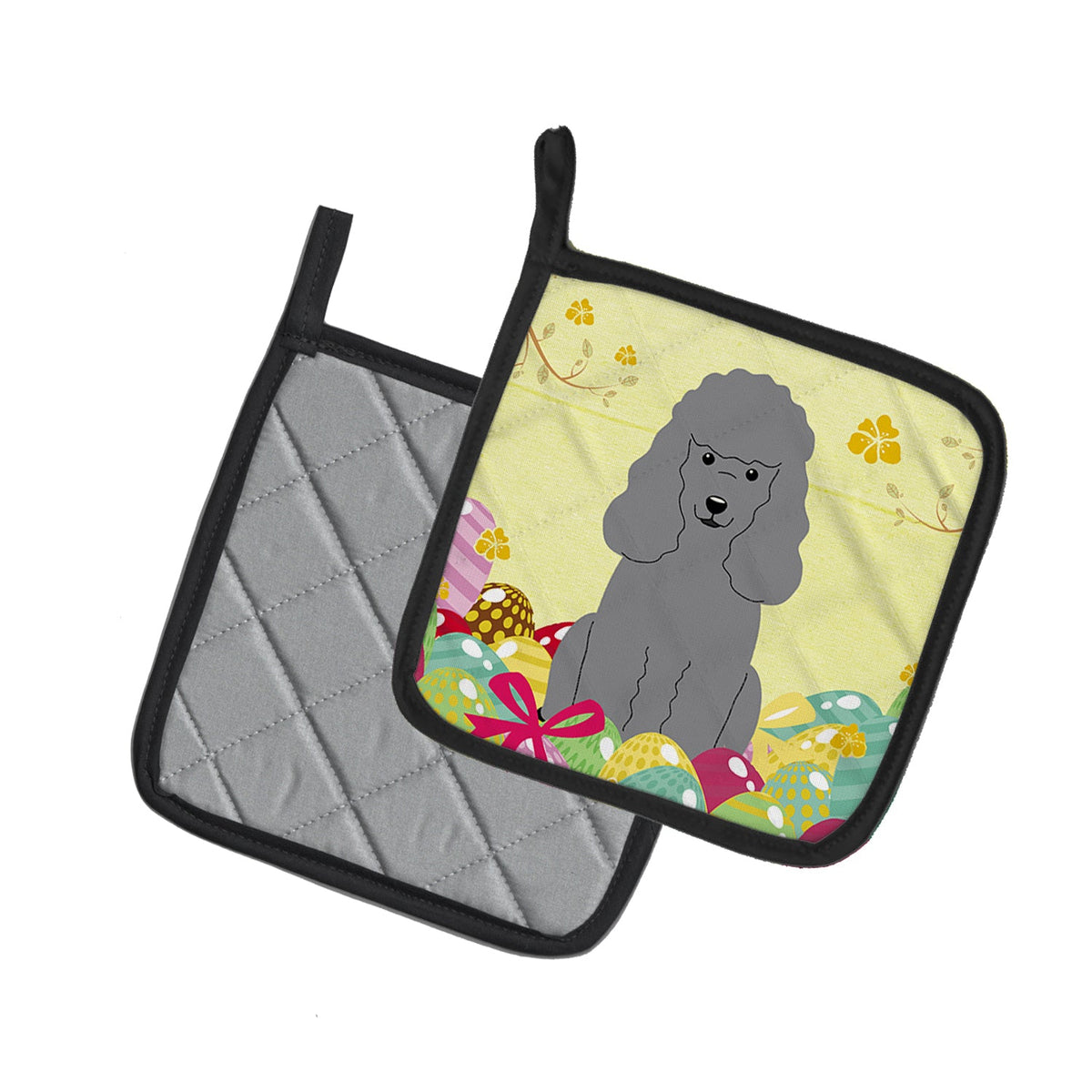 Easter Eggs Poodle Silver Pot Holder Set of 2 Heat Resistant Quilted Hot Pads 7.5 x 7.5 Inch, Insulated Kitchen Trivets for Cooking & Baking