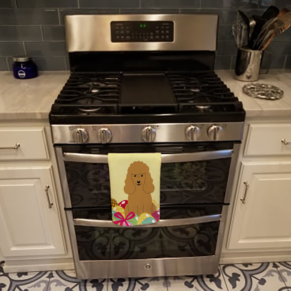 Easter Eggs Poodle Tan Kitchen Towel Velour Plush Front and Cotton Loop Back Machine Washable