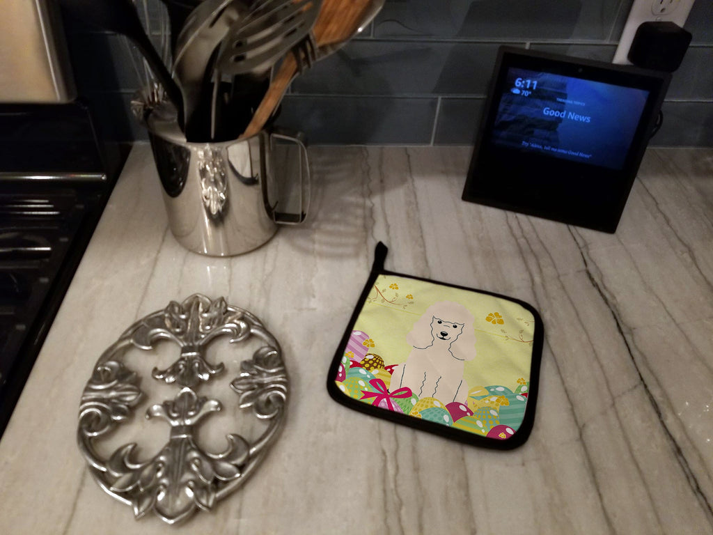 Easter Eggs Poodle White Pot Holder Set of 2 Heat Resistant Quilted Hot Pads 7.5 x 7.5 Inch, Insulated Kitchen Trivets for Cooking & Baking