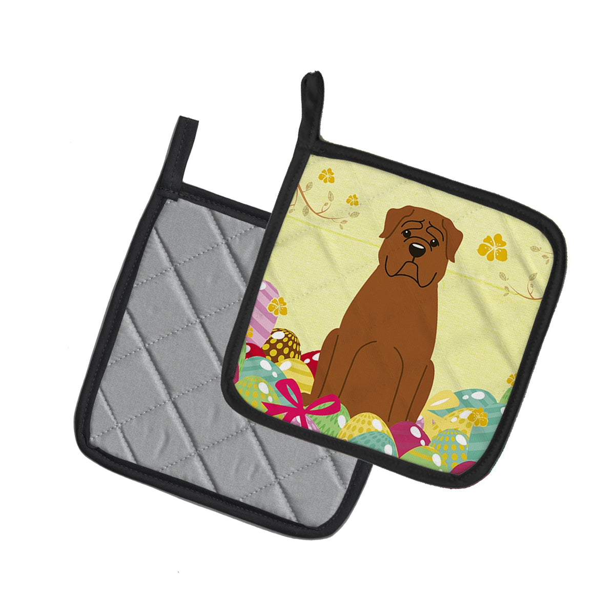 Easter Eggs Dogue de Bourdeaux Pot Holder Set of 2 Heat Resistant Quilted Hot Pads 7.5 x 7.5 Inch, Insulated Kitchen Trivets for Cooking & Baking