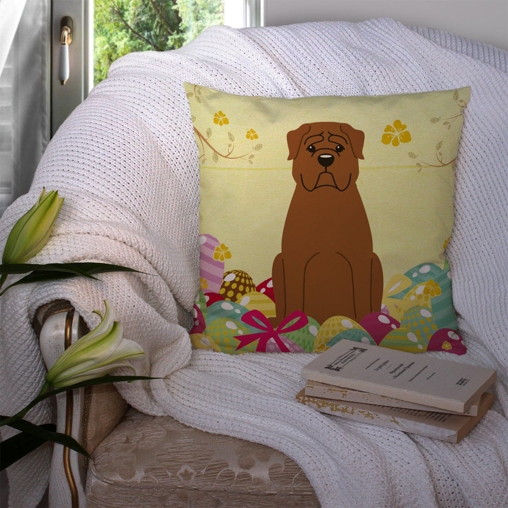 Easter Eggs Dogue de Bourdeaux Decorative Throw Pillow 14x14 Indoor Outdoor Accent Cushion, Fabric Cover with Insert for Sofa, Bed, Porch & Living Room