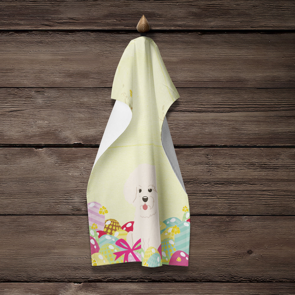 Easter Eggs Bichon Frise Kitchen Towel Velour Plush Front and Cotton Loop Back Machine Washable
