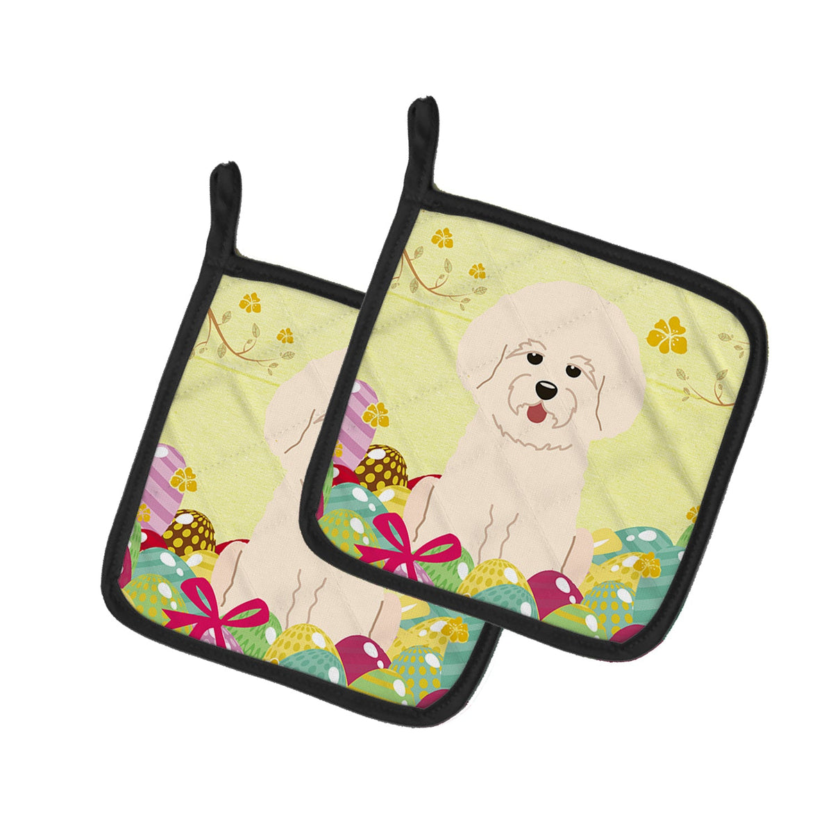Easter Eggs Bichon Frise Pot Holder Set of 2 Heat Resistant Quilted Hot Pads 7.5 x 7.5 Inch, Insulated Kitchen Trivets for Cooking & Baking