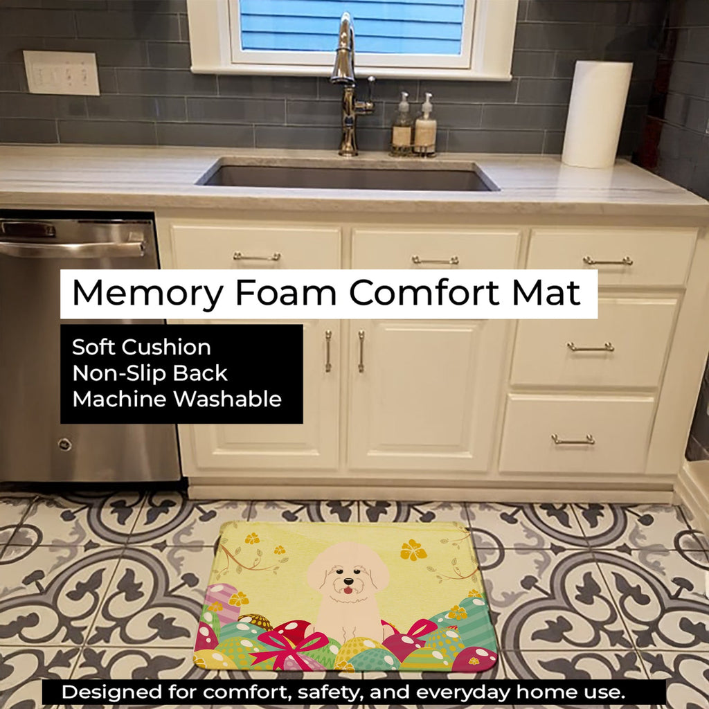 Easter Eggs Bichon Frise Memory Foam Kitchen Mat Machine Washable Anti-Fatigue Cushion Comfort Bath or Kitchen Rug