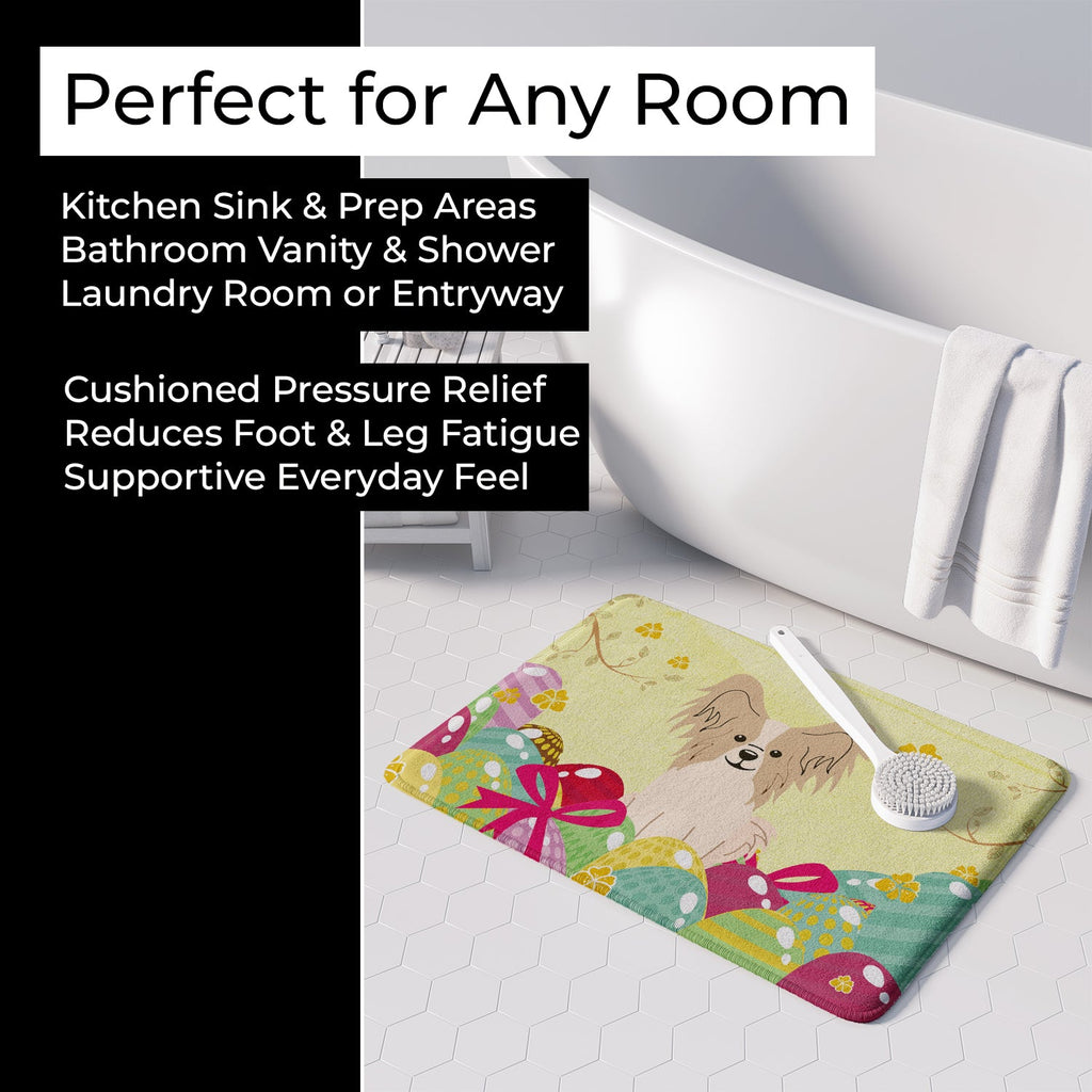 Easter Eggs Papillon Sable White Memory Foam Kitchen Mat Machine Washable Anti-Fatigue Cushion Comfort Bath or Kitchen Rug