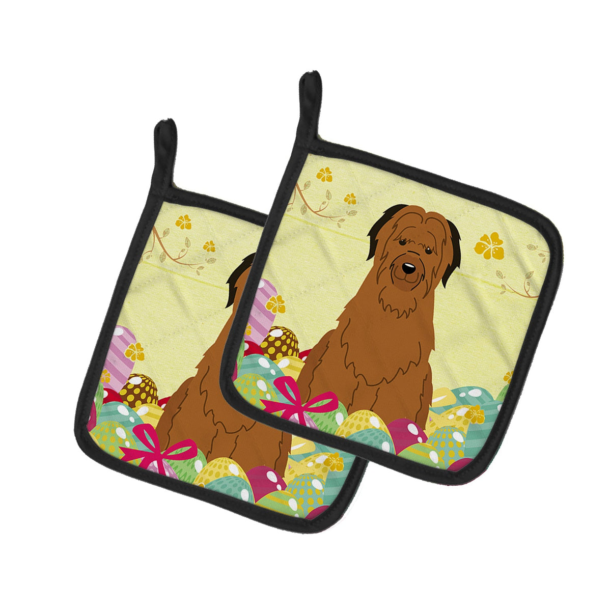 Easter Eggs Briard Brown Pot Holder Set of 2 Heat Resistant Quilted Hot Pads 7.5 x 7.5 Inch, Insulated Kitchen Trivets for Cooking & Baking
