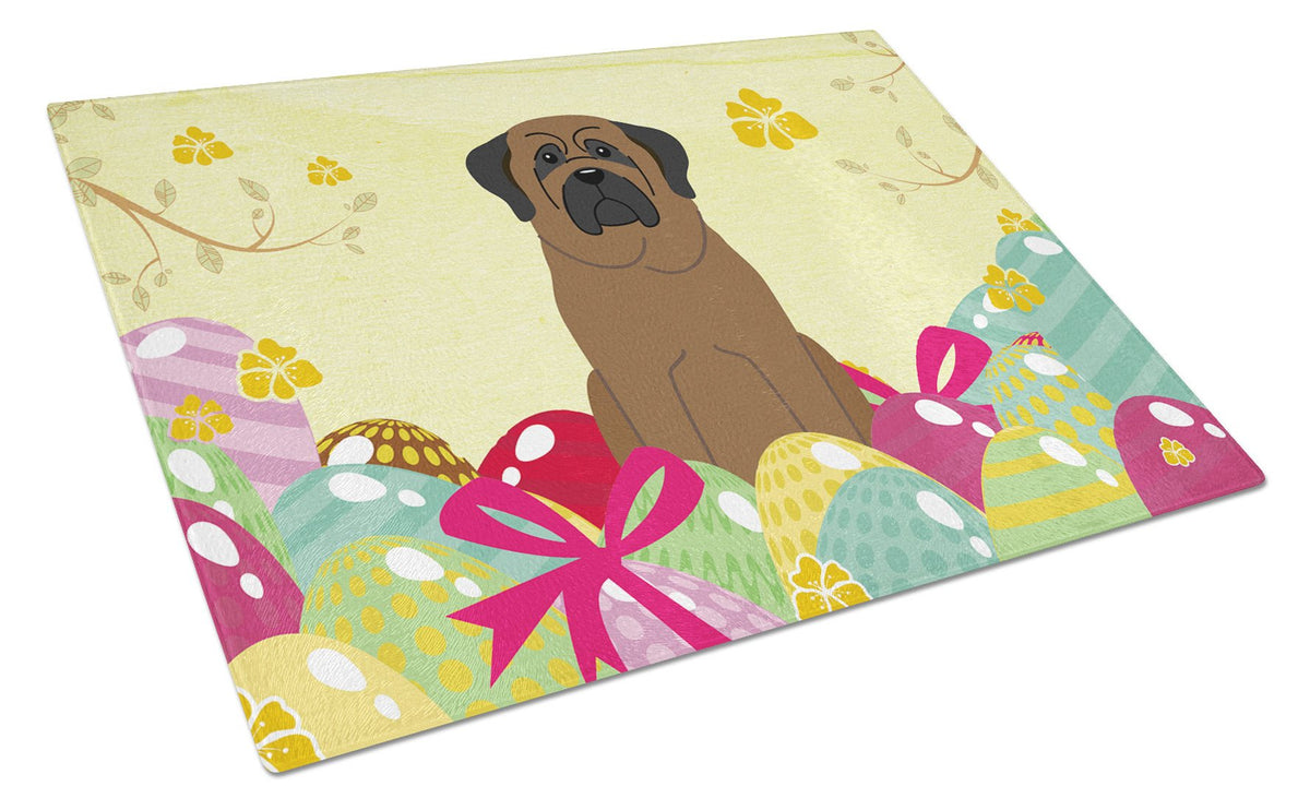 Easter Eggs Bullmastiff Cutting Board Tempered Glass Kitchen Cutting Surface, Heat Resistant Chopping, Non-Slip Feet, Food Prep & Serving