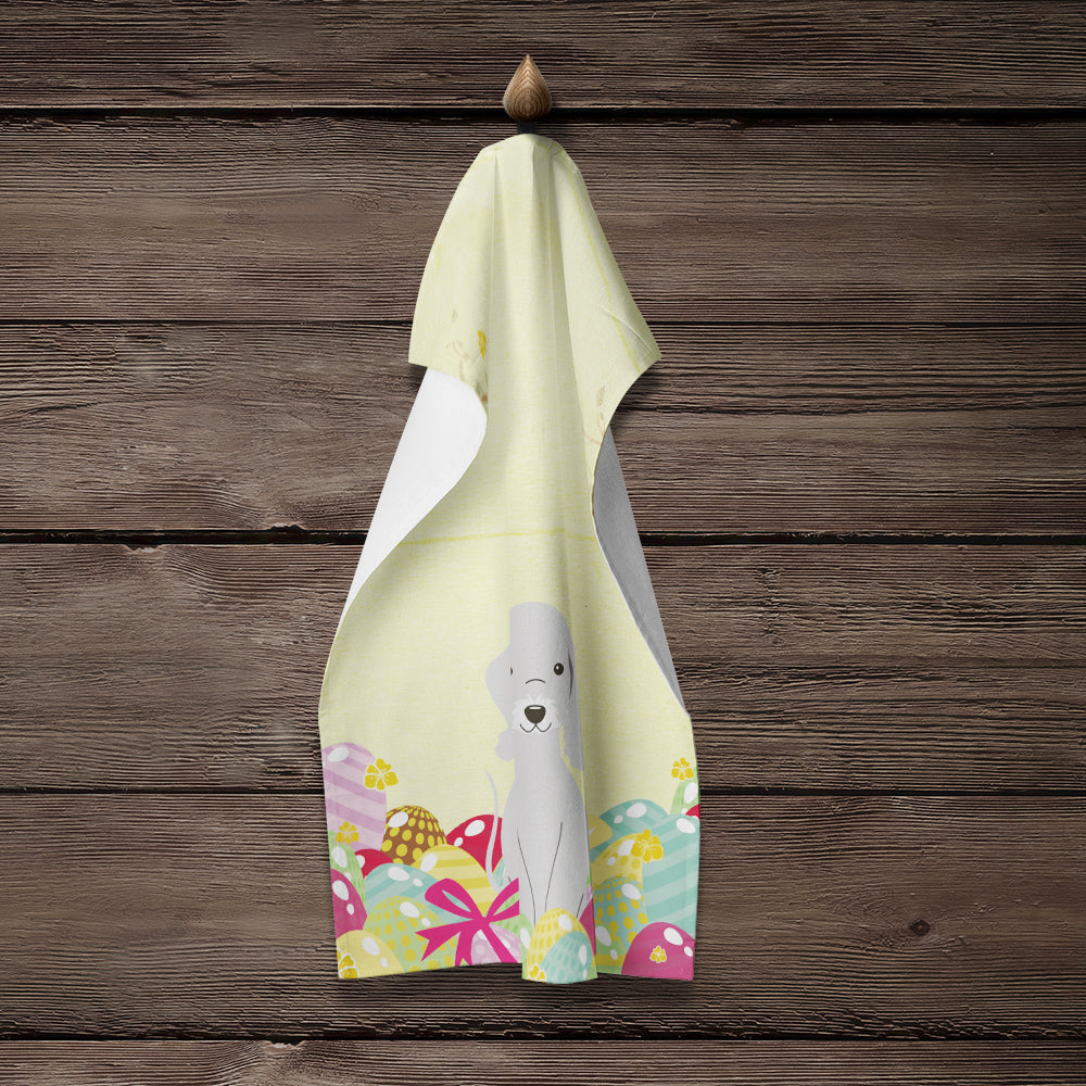 Easter Eggs Bedlington Terrier Blue Kitchen Towel Velour Plush Front and Cotton Loop Back Machine Washable