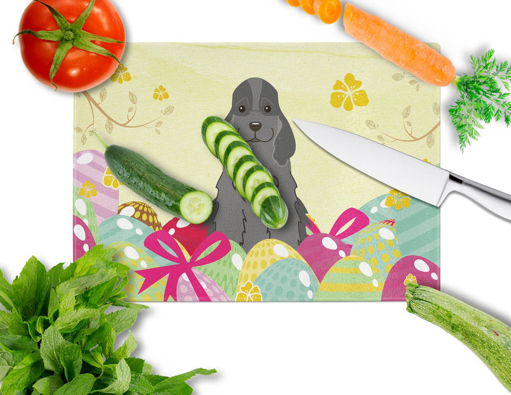 Easter Eggs Cocker Spaniel Black Cutting Board Tempered Glass Kitchen Cutting Surface, Heat Resistant Chopping, Non-Slip Feet, Food Prep & Serving