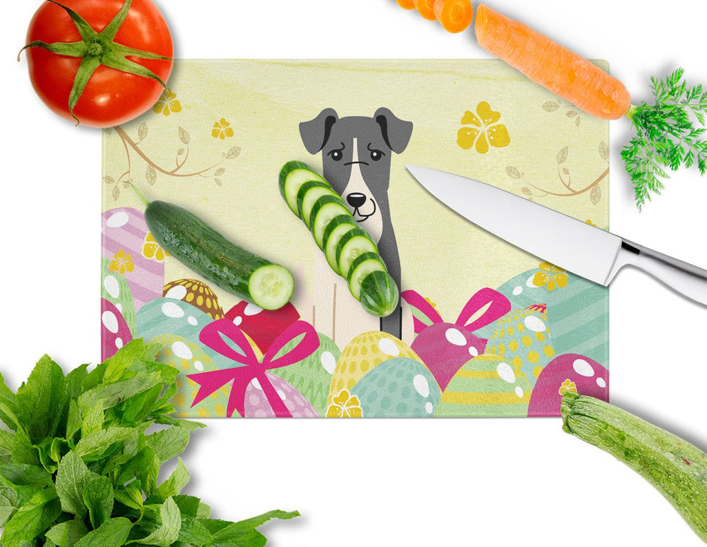 Easter Eggs Smooth Fox Terrier Cutting Board Tempered Glass Kitchen Cutting Surface, Heat Resistant Chopping, Non-Slip Feet, Food Prep & Serving