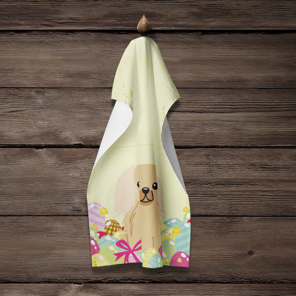 Easter Eggs Pekingese Fawn Sable Kitchen Towel Velour Plush Front and Cotton Loop Back Machine Washable
