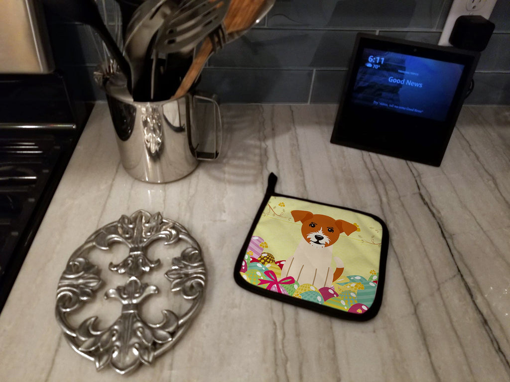 Easter Eggs Jack Russell Terrier Pot Holder Set of 2 Heat Resistant Quilted Hot Pads 7.5 x 7.5 Inch, Insulated Kitchen Trivets for Cooking & Baking