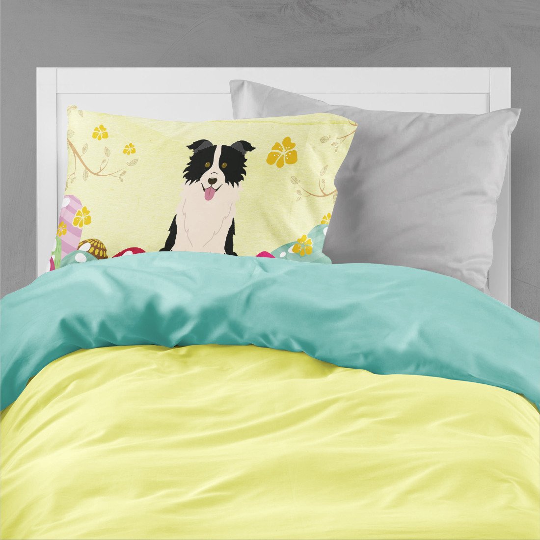 Easter Eggs Border Collie Black White Standard Pillowcase Lightweight Super Soft Easy Care Decorative Artwork Pillowcase, Standard