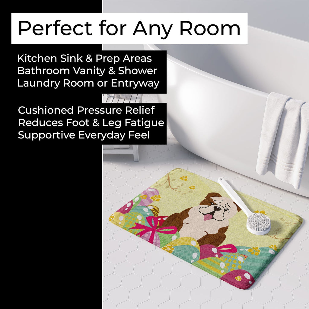 Easter Eggs English Bulldog Brindle White Memory Foam Kitchen Mat Machine Washable Anti-Fatigue Cushion Comfort Bath or Kitchen Rug
