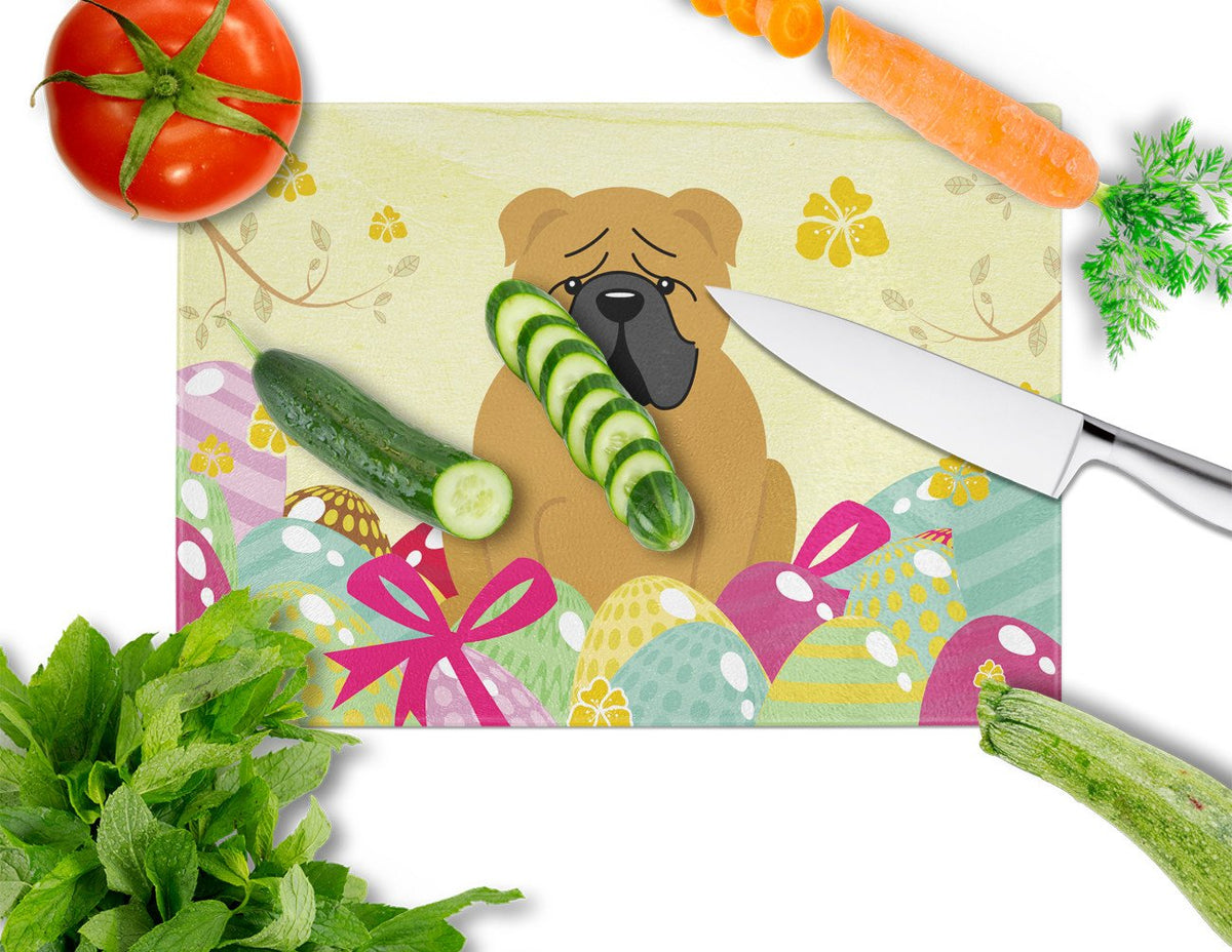 Easter Eggs English Bulldog Red Cutting Board Tempered Glass Kitchen Cutting Surface, Heat Resistant Chopping, Non-Slip Feet, Food Prep & Serving
