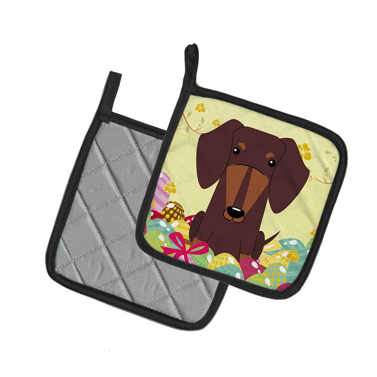 Easter Eggs Dachshund Chocolate Pot Holder Set of 2 Heat Resistant Quilted Hot Pads 7.5 x 7.5 Inch, Insulated Kitchen Trivets for Cooking & Baking