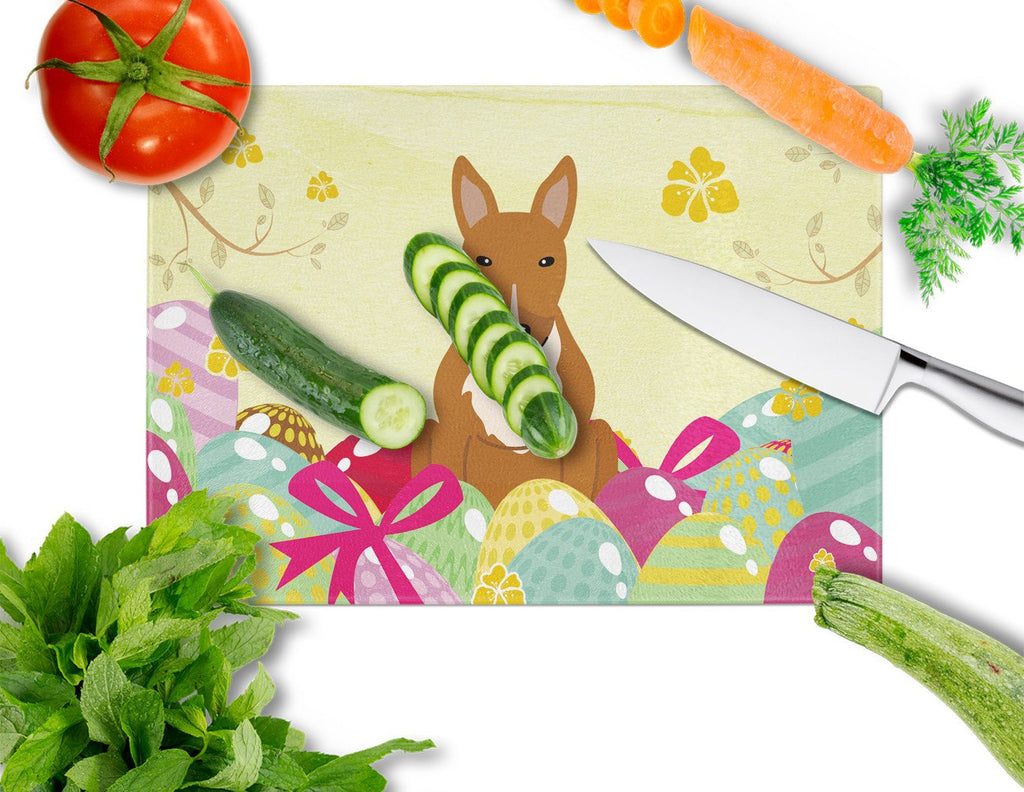 Easter Eggs Bull Terrier Red Cutting Board Tempered Glass Kitchen Cutting Surface, Heat Resistant Chopping, Non-Slip Feet, Food Prep & Serving