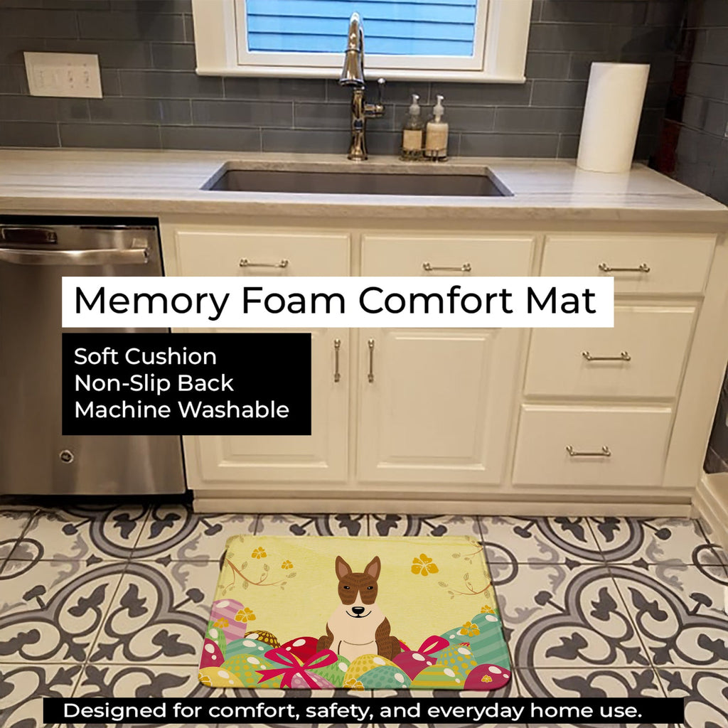 Easter Eggs Bull Terrier Brindle Memory Foam Kitchen Mat Machine Washable Anti-Fatigue Cushion Comfort Bath or Kitchen Rug
