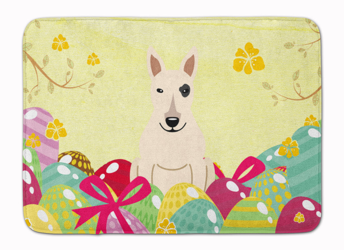 Easter Eggs Bull Terrier White Memory Foam Kitchen Mat Machine Washable Anti-Fatigue Cushion Comfort Bath or Kitchen Rug