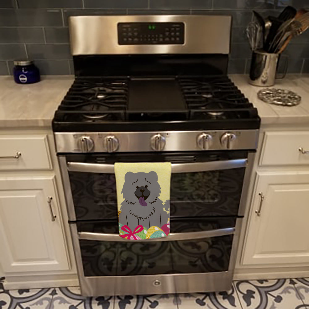 Easter Eggs Chow Chow Blue Kitchen Towel Velour Plush Front and Cotton Loop Back Machine Washable