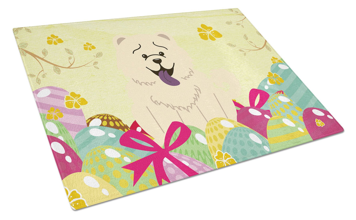 Easter Eggs Chow Chow White Cutting Board Tempered Glass Kitchen Cutting Surface, Heat Resistant Chopping, Non-Slip Feet, Food Prep & Serving