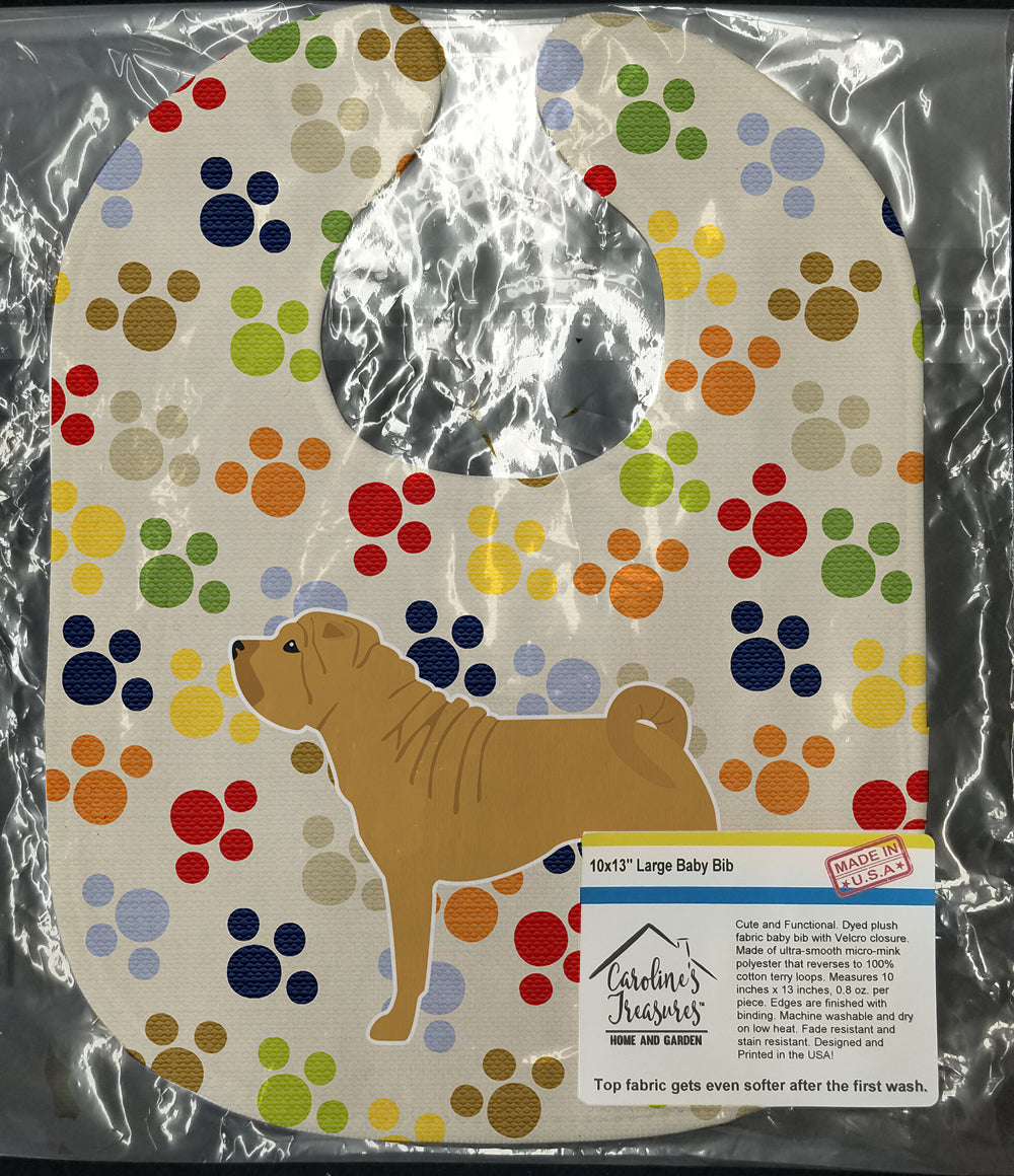 Shar Pei Merry Pawprints Baby Bib Easy-Clean Baby Bib Baby Feeding Accessory Baby Mealtime Essential, 10 x 13, Multicolor