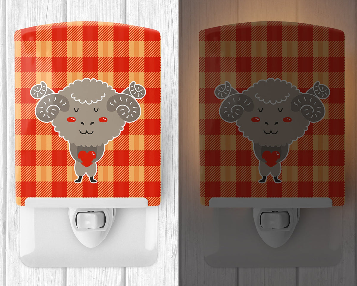 Ram with a Heart Ceramic Night Light Compact, UL-Certified, Ideal for Bedroom, Bathroom, Nursery, Hallway, Kitchen, 6x4x3, Multicolor