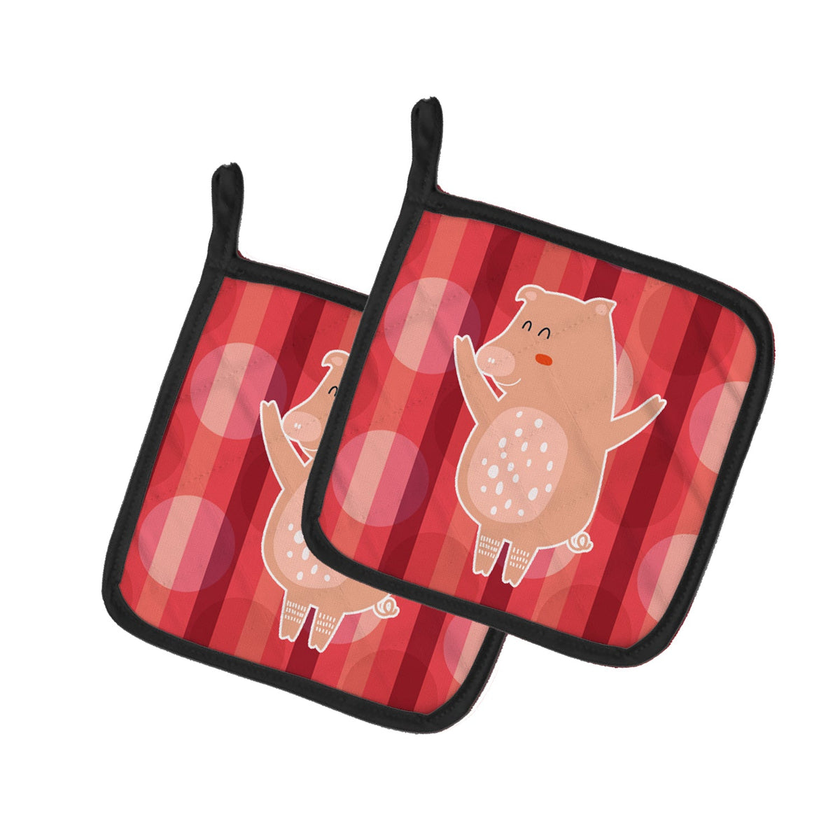 Dancing Pig Pot Holder Set of 2 Heat Resistant Quilted Hot Pads 7.5 x 7.5 Inch, Insulated Kitchen Trivets for Cooking & Baking