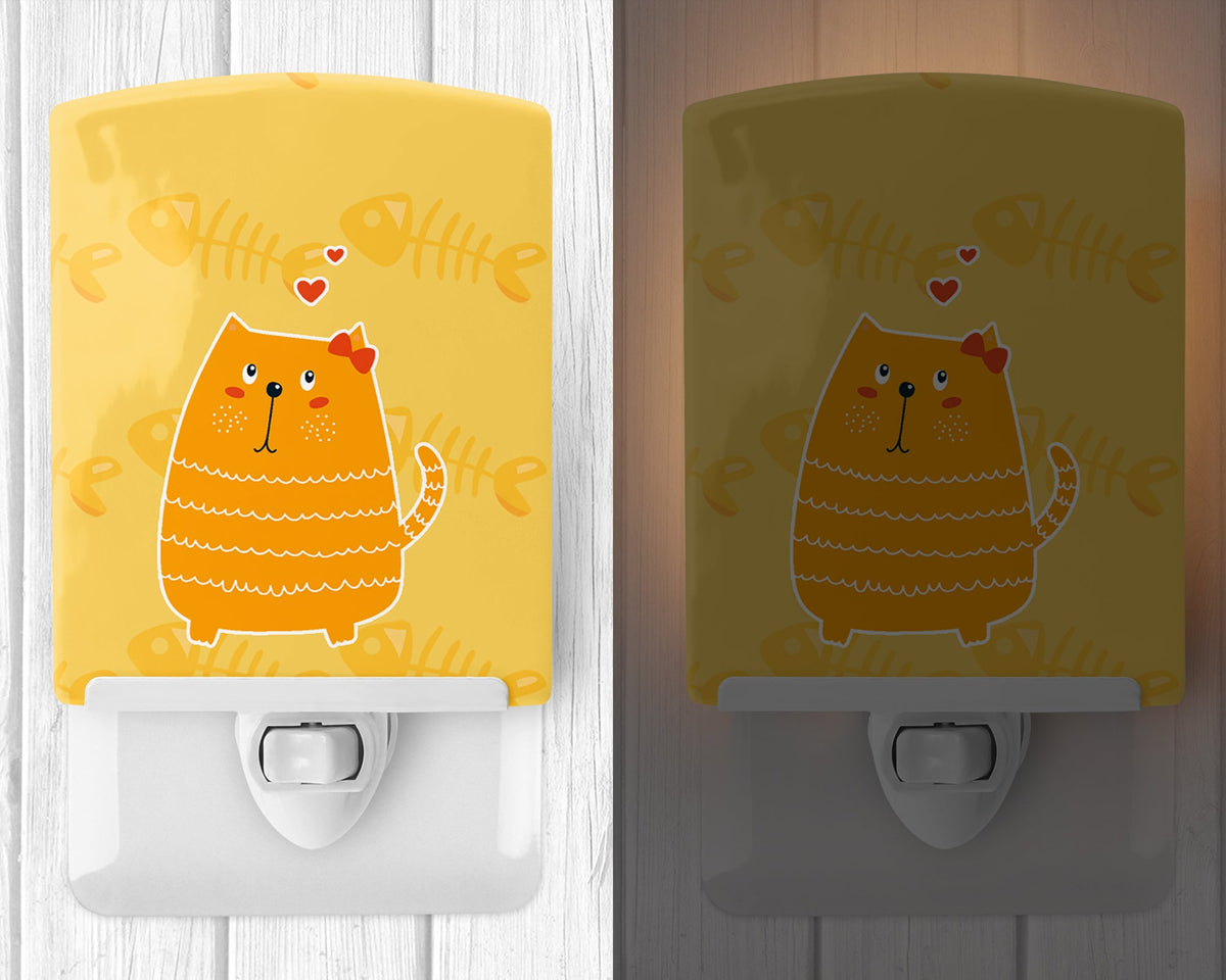 Fat Cat Love Ceramic Night Light Compact, UL-Certified, Ideal for Bedroom, Bathroom, Nursery, Hallway, Kitchen, 6x4x3, Multicolor