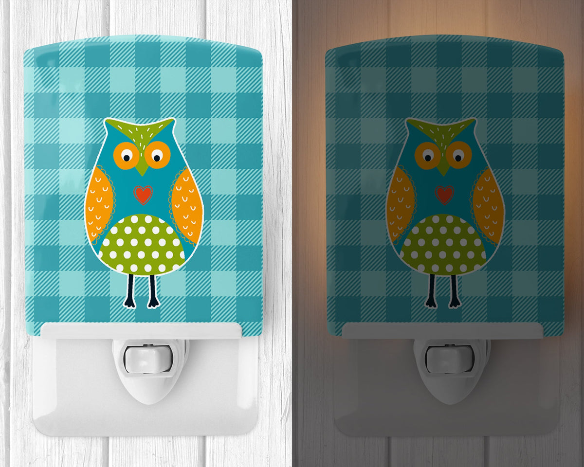 Owl on Blue Plaid Ceramic Night Light Compact, UL-Certified, Ideal for Bedroom, Bathroom, Nursery, Hallway, Kitchen, 6x4x3, Multicolor