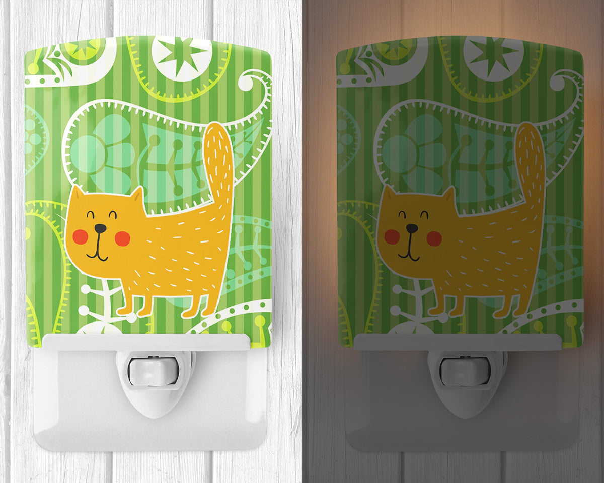 Cat on Paisley Ceramic Night Light Compact, UL-Certified, Ideal for Bedroom, Bathroom, Nursery, Hallway, Kitchen, 6x4x3, Multicolor