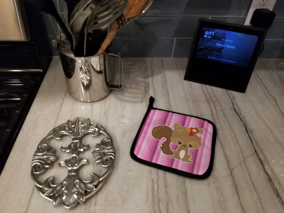 Squirrel Pot Holder Set of 2 Heat Resistant Quilted Hot Pads 7.5 x 7.5 Inch, Insulated Kitchen Trivets for Cooking & Baking