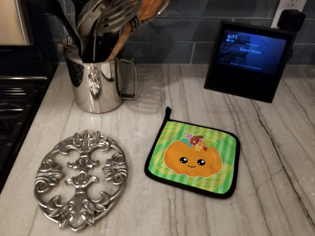 Pumpkin Fall Pot Holder Set of 2 Heat Resistant Quilted Hot Pads 7.5 x 7.5 Inch, Insulated Kitchen Trivets for Cooking & Baking