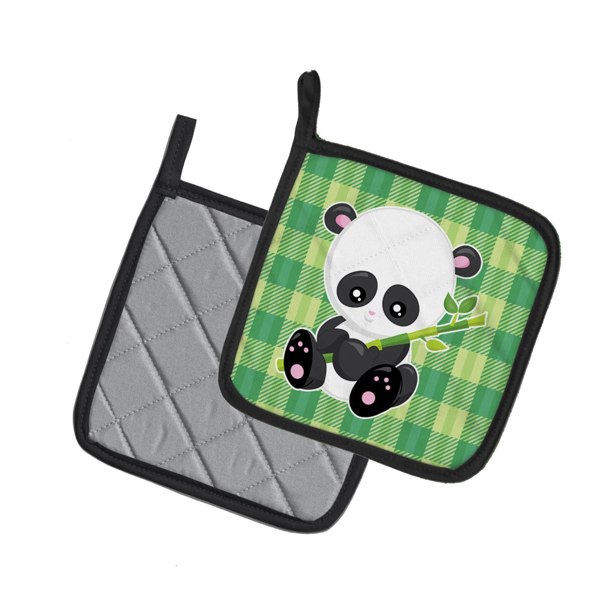 Panda Lucky Bamboo Pot Holder Set of 2 Heat Resistant Quilted Hot Pads 7.5 x 7.5 Inch, Insulated Kitchen Trivets for Cooking & Baking