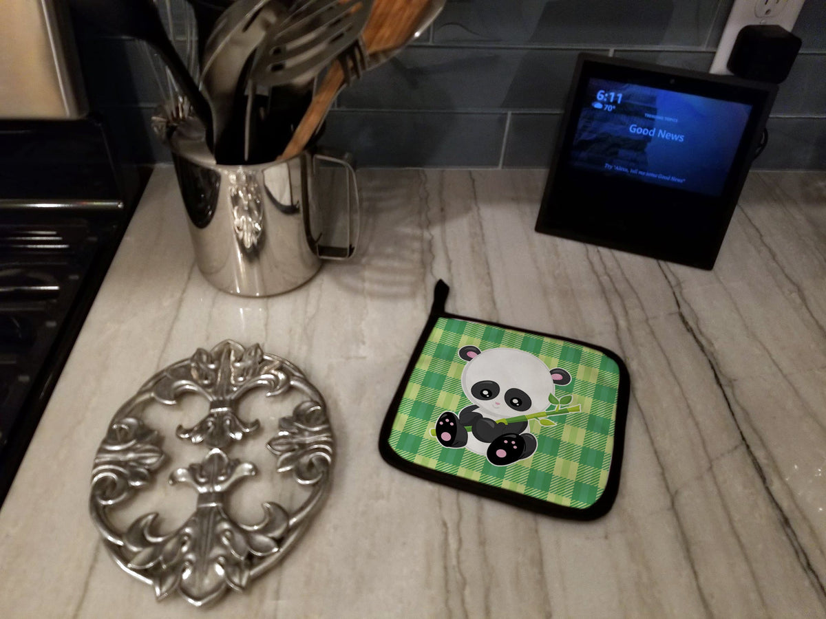 Panda Lucky Bamboo Pot Holder Set of 2 Heat Resistant Quilted Hot Pads 7.5 x 7.5 Inch, Insulated Kitchen Trivets for Cooking & Baking