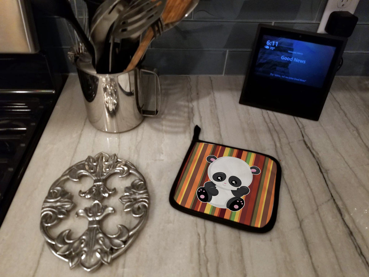 Striped Panda Pot Holder Set of 2 Heat Resistant Quilted Hot Pads 7.5 x 7.5 Inch, Insulated Kitchen Trivets for Cooking & Baking