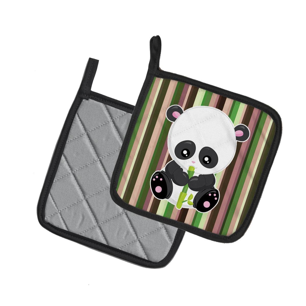 Bamboo Flute Panda Pot Holder Set of 2 Heat Resistant Quilted Hot Pads 7.5 x 7.5 Inch, Insulated Kitchen Trivets for Cooking & Baking