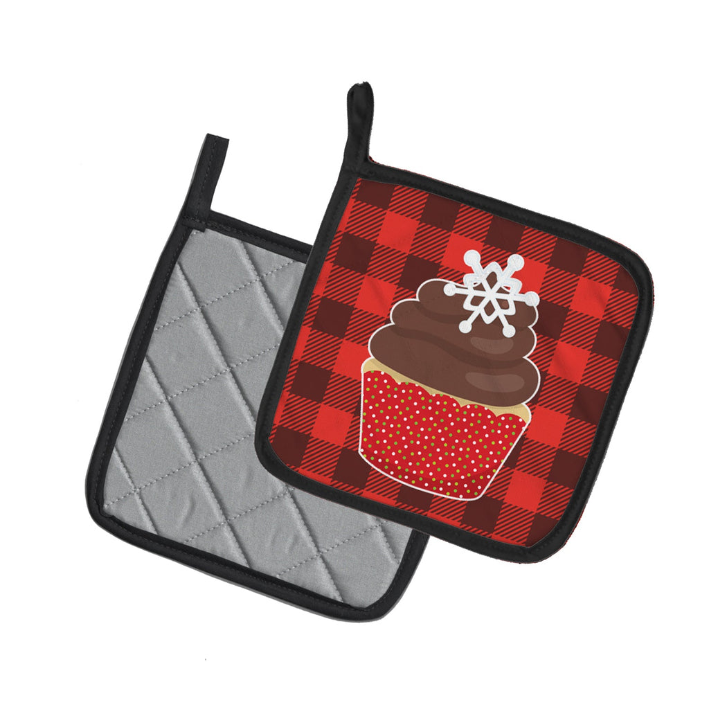 Christmas Cupcake Pot Holder Set of 2 Heat Resistant Quilted Hot Pads 7.5 x 7.5 Inch, Insulated Kitchen Trivets for Cooking & Baking