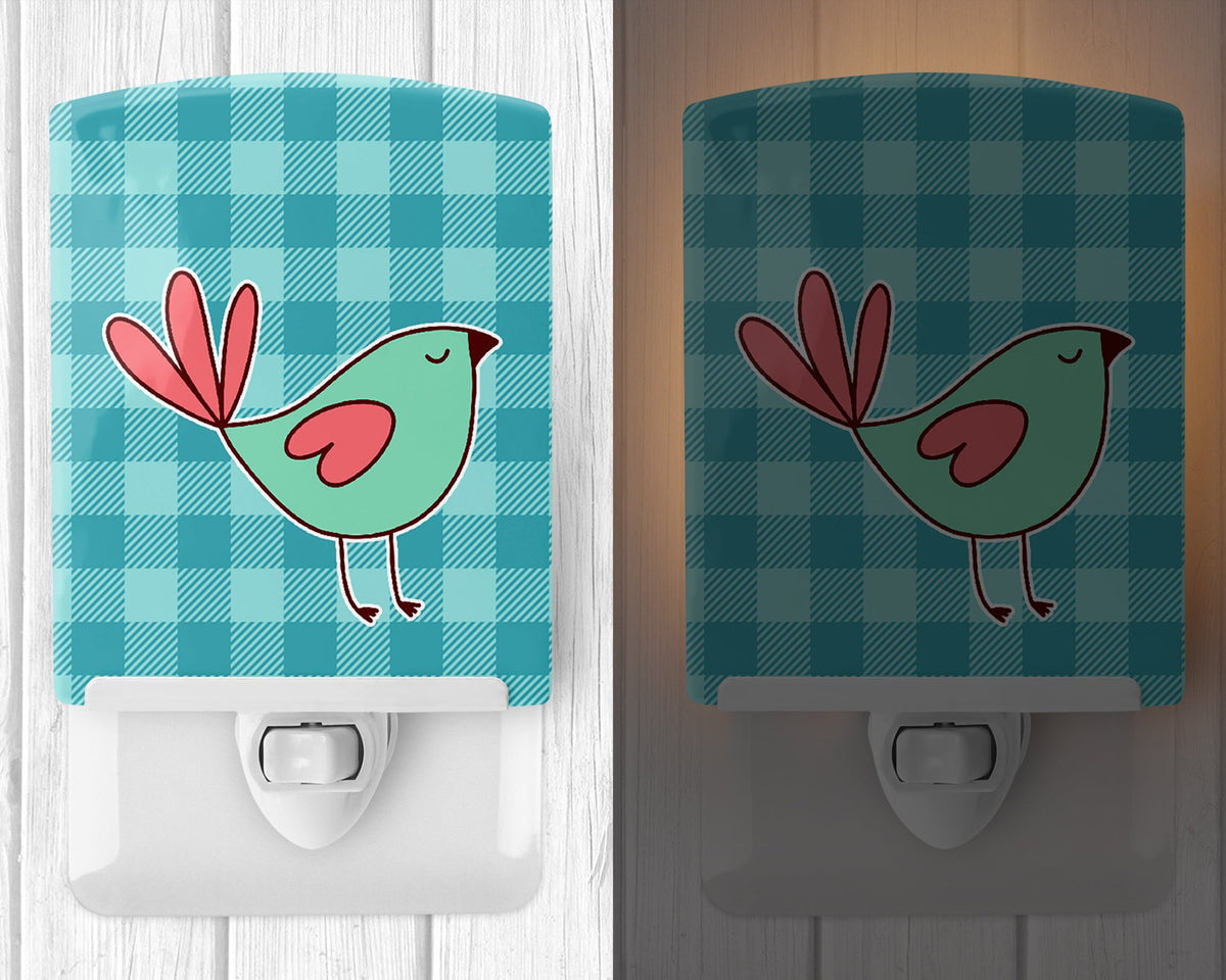 Bird on Blue Plaid Ceramic Night Light Compact, UL-Certified, Ideal for Bedroom, Bathroom, Nursery, Hallway, Kitchen, 6x4x3, Multicolor
