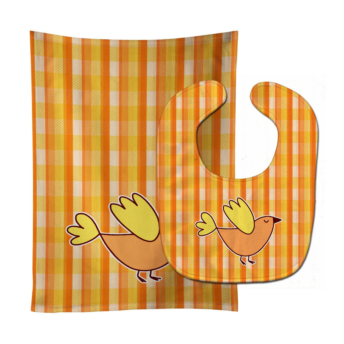Bird on Orange Plaid Baby Bib & Burp Cloth Easy-Clean Baby Bib Baby Feeding Accessory Baby Mealtime Essential