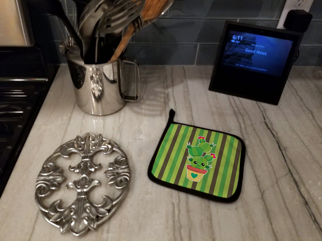 Cactus Stripe Pot Holder Set of 2 Heat Resistant Quilted Hot Pads 7.5 x 7.5 Inch, Insulated Kitchen Trivets for Cooking & Baking