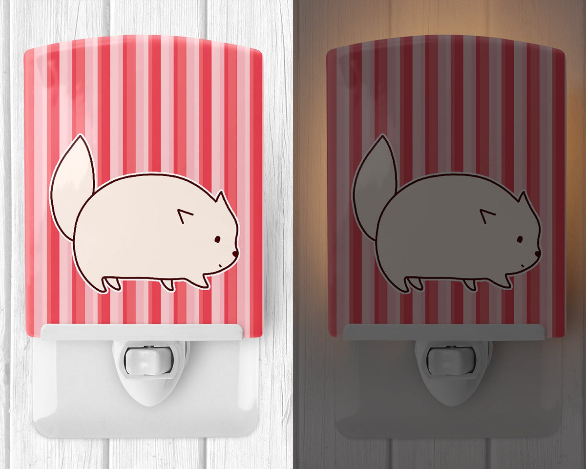 Cat Pink Stripes Ceramic Night Light Compact, UL-Certified, Ideal for Bedroom, Bathroom, Nursery, Hallway, Kitchen, 6x4x3, Multicolor