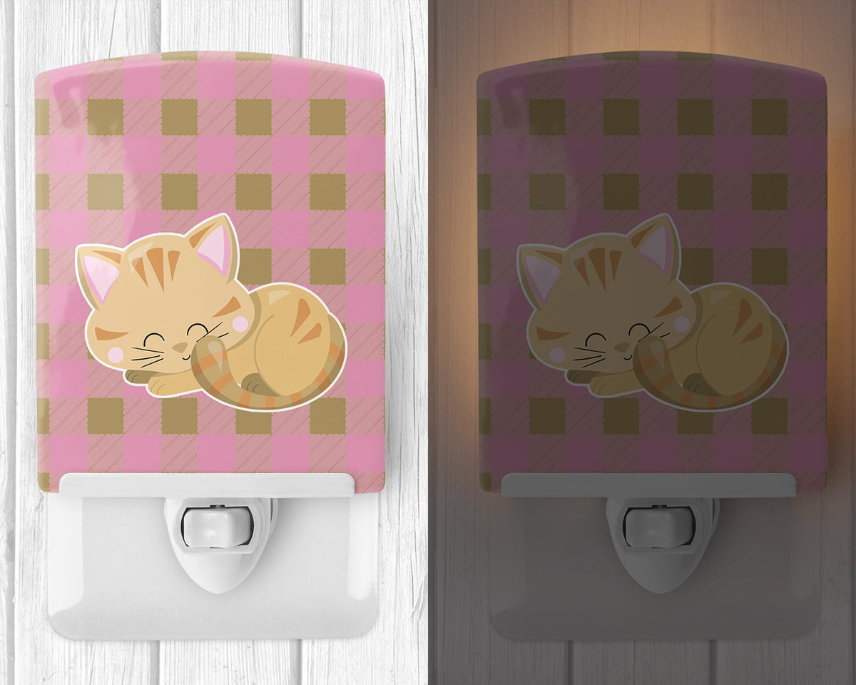 Kitten Sleeping Ceramic Night Light Compact, UL-Certified, Ideal for Bedroom, Bathroom, Nursery, Hallway, Kitchen, 6x4x3, Multicolor