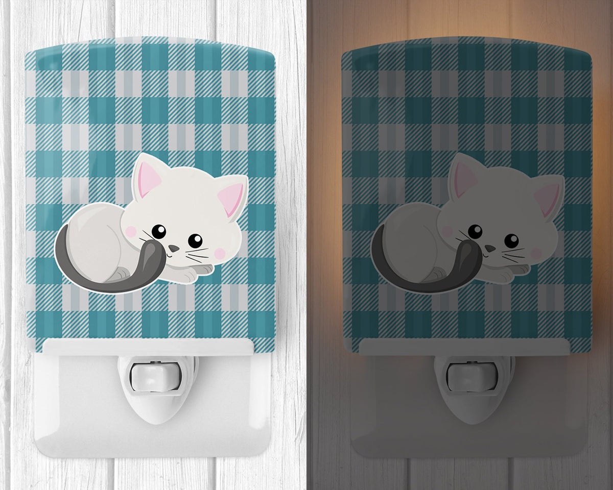 White Kitten Ceramic Night Light Compact, UL-Certified, Ideal for Bedroom, Bathroom, Nursery, Hallway, Kitchen, 6x4x3, Multicolor