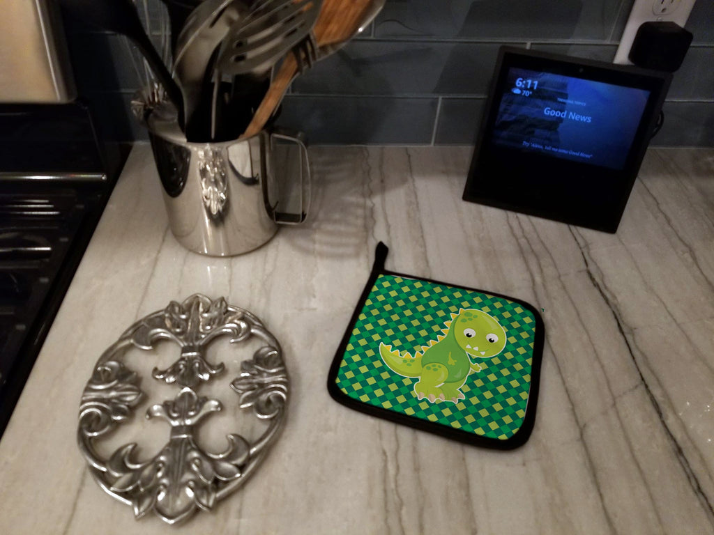 Iguanodon Dinosaur Pot Holder Set of 2 Heat Resistant Quilted Hot Pads 7.5 x 7.5 Inch, Insulated Kitchen Trivets for Cooking & Baking