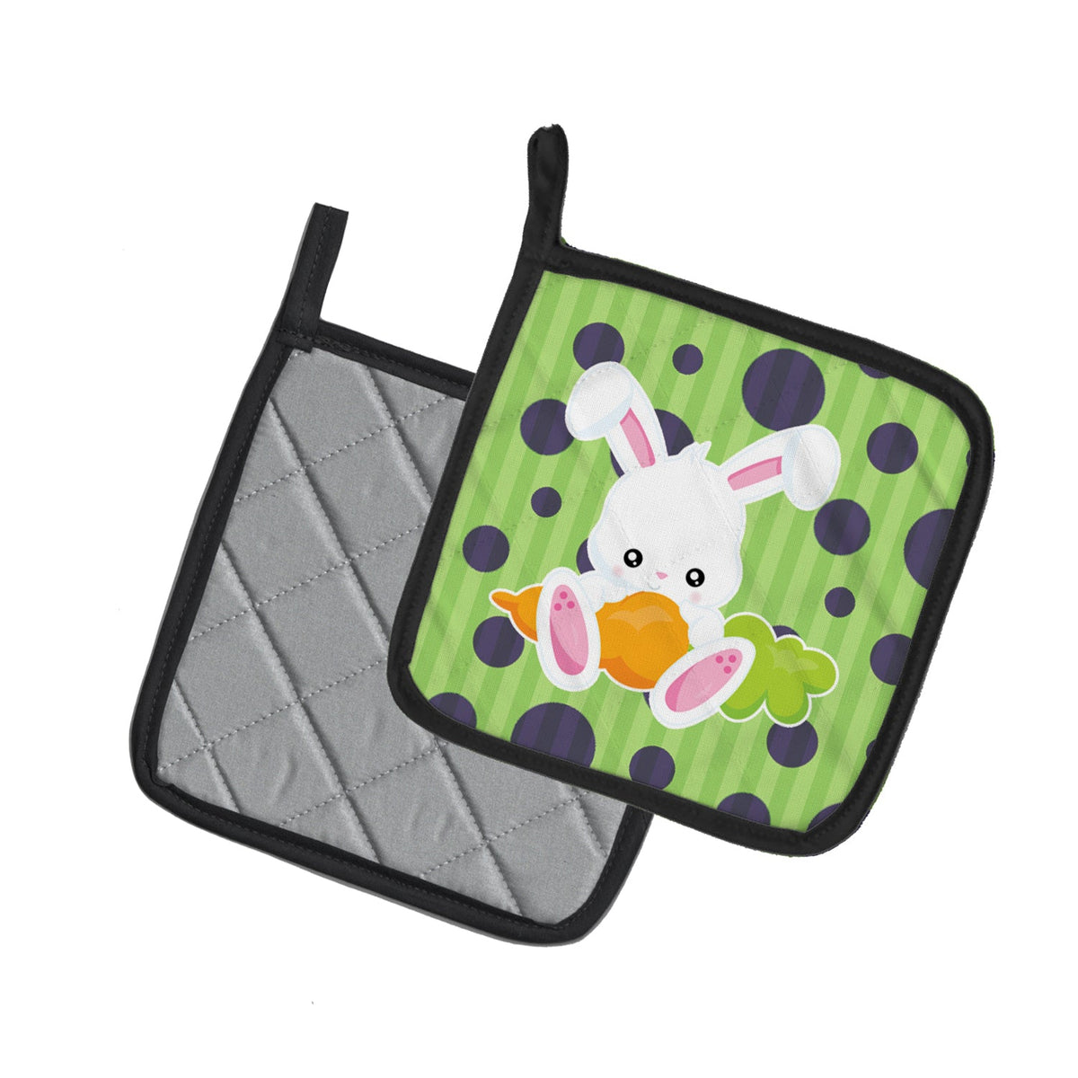 Easter Polkadot Rabbit Pot Holder Set of 2 Heat Resistant Quilted Hot Pads 7.5 x 7.5 Inch, Insulated Kitchen Trivets for Cooking & Baking