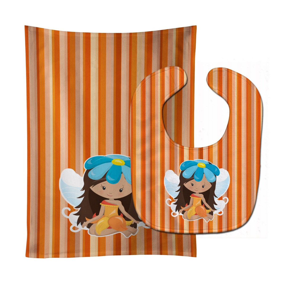 Fairy Orange Stripes Baby Bib & Burp Cloth Easy-Clean Baby Bib Baby Feeding Accessory Baby Mealtime Essential