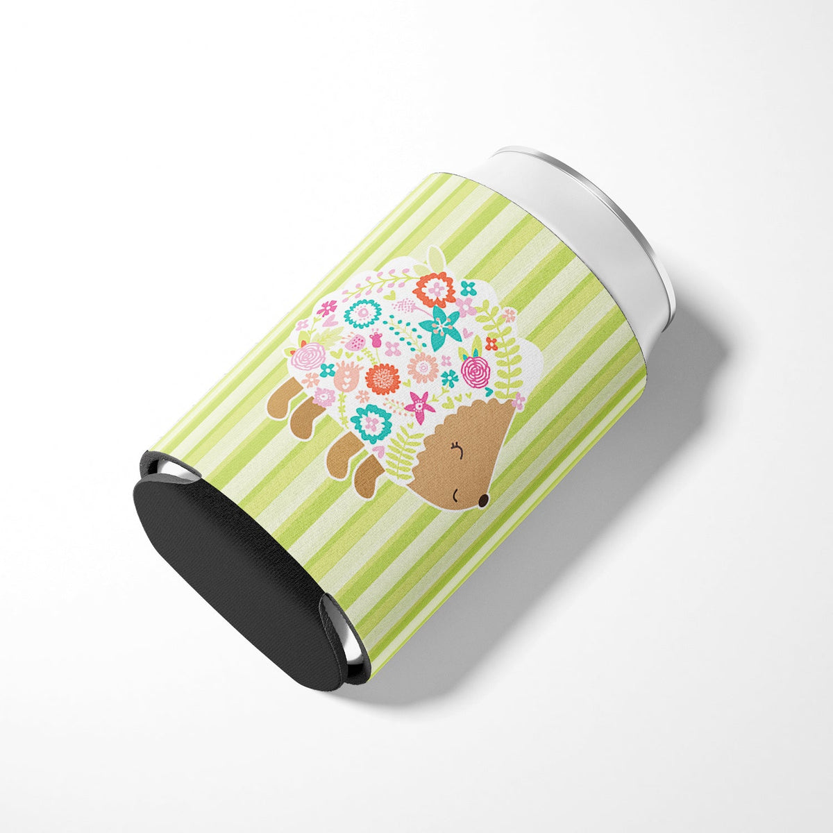 Flowered Hedgehog Can or Bottle Hugger Cooler Sleeve for Standard 12 oz Cans, Insulated Foam Beer & Soda Can Hugger Reusable