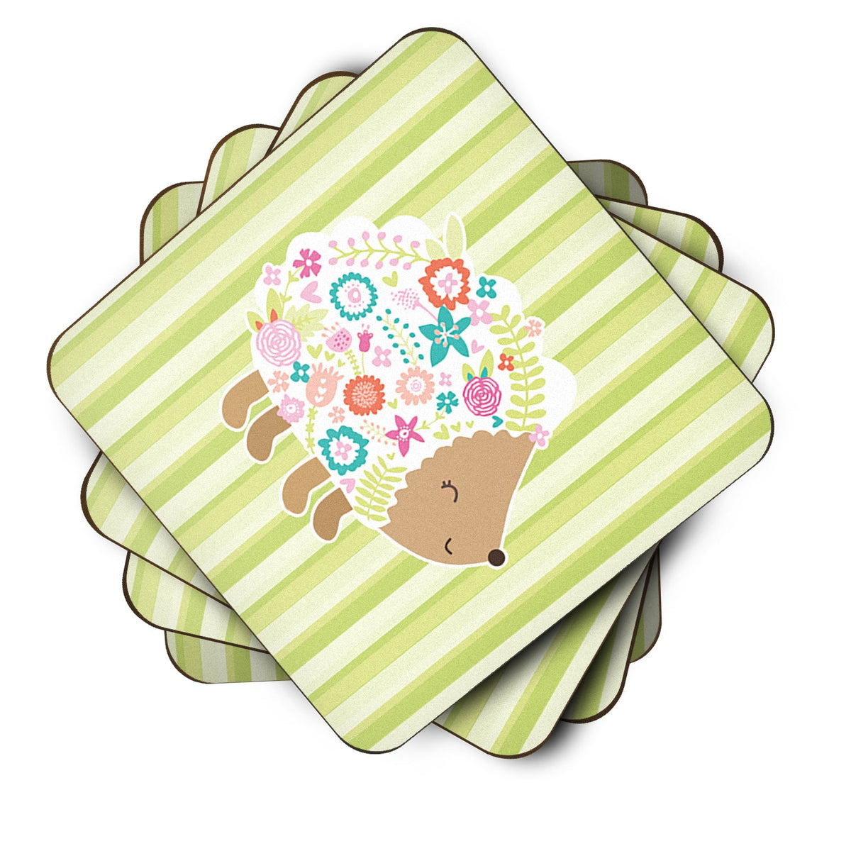 Flowered Hedgehog Foam Coasters Set of 4 Cup Coasters for Indoor Outdoor, Tabletop Protection, Anti Slip, Mouse pad Material